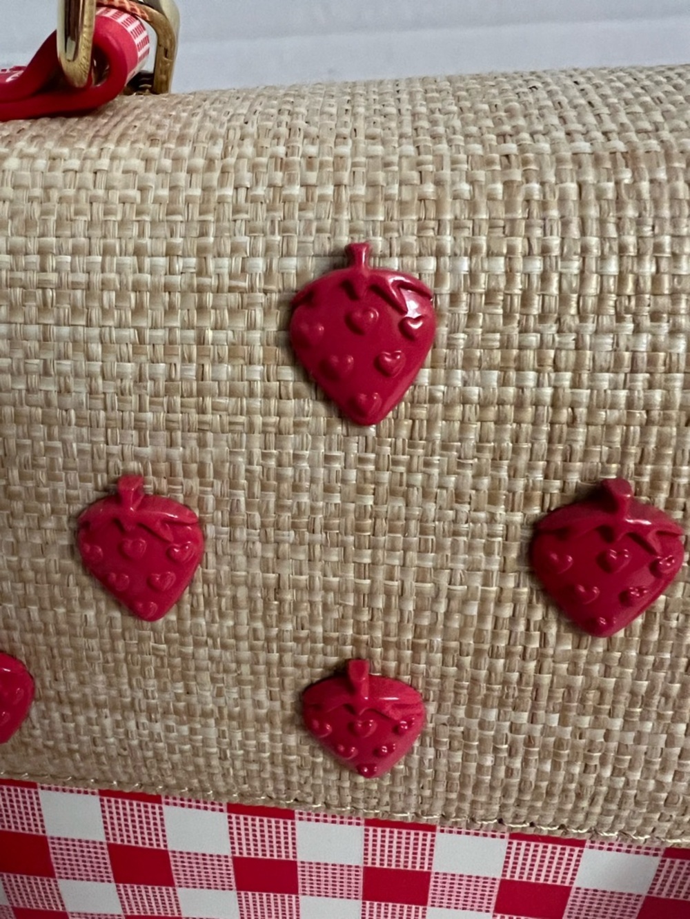 Betsey Johnson Red Gingham Strawberry Charm Crossbody Bag - Picture 13 of 16